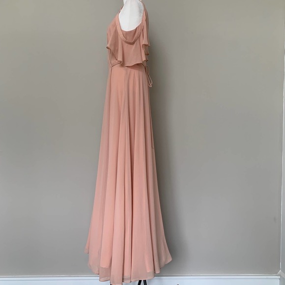 Lulus Easy Listening blush cold shoulder wrap maxi dress polyester chiffon Large - Picture 4 of 10